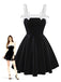 [Vorverkauf] Schwarz 1950er Slip Samt Bogen Kleid