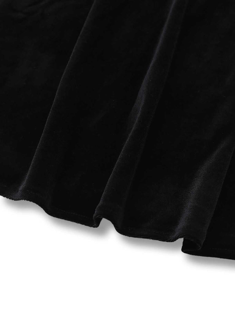 [Vorverkauf] Schwarz 1950er Slip Samt Bogen Kleid