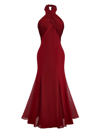 1930er Solide Chiffon Criss Kreuzen Trägerlos Cabrio Kleid