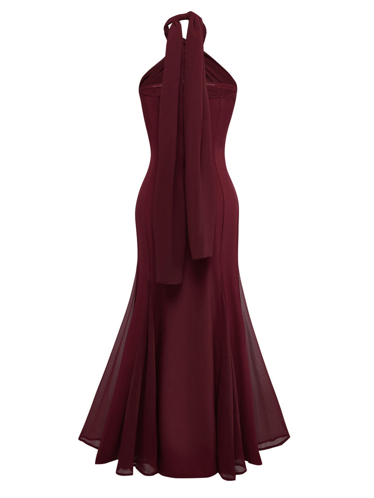 1930er Solide Chiffon Criss Kreuzen Trägerlos Cabrio Kleid