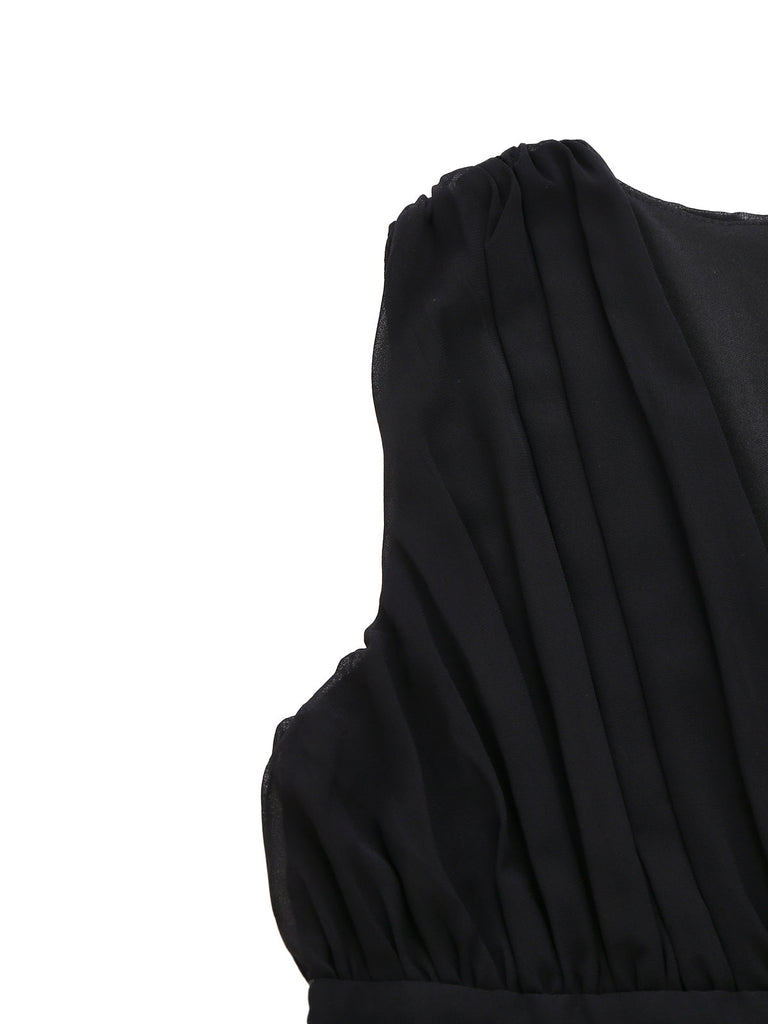 Grün 1930er Pailletten Tief V Tüll Ärmellos Kleid