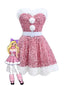 Rosa 1960er Weihnachten Fell Pailletten Trägerlos Kleid