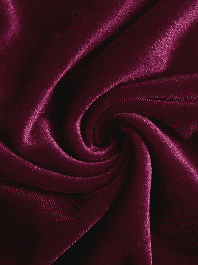 Weinrot 1960er Samt Taillenbindung Enges Kleid