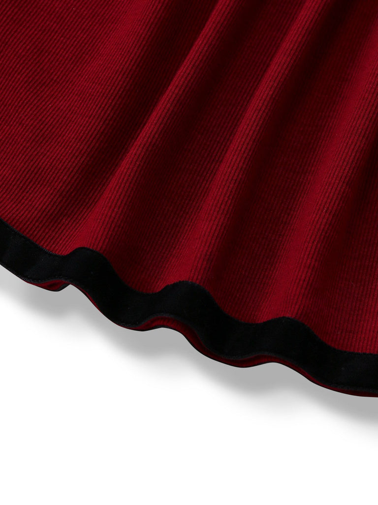 [Vorverkauf] Rot 1960er Schulterfrei Bogen Stricken Laternenärmel Kleid