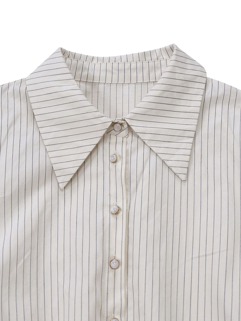 [Vorverkauf] Khaki 1930er Streifen Revers Abnehmbare Krawatte Kleid