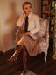 Evelyn Carnahan Outfit Khaki 1930er Streifen Revers Abnehmbare Krawatte Kleid