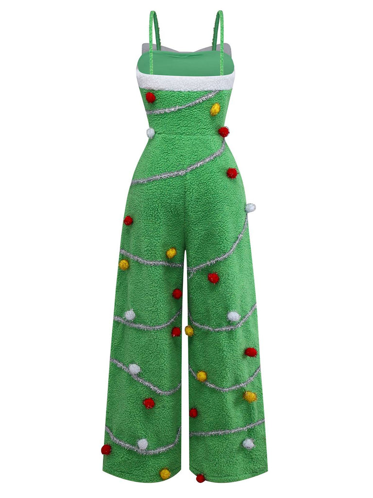 [Vorverkauf] Grün 1930er Weihnachtsbaum Pompon Bogen Jumpsuit