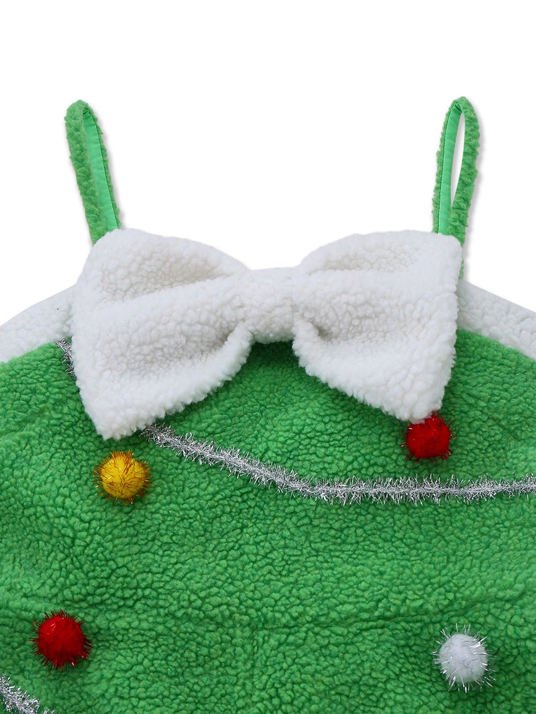 [Vorverkauf] Grün 1930er Weihnachtsbaum Pompon Bogen Jumpsuit
