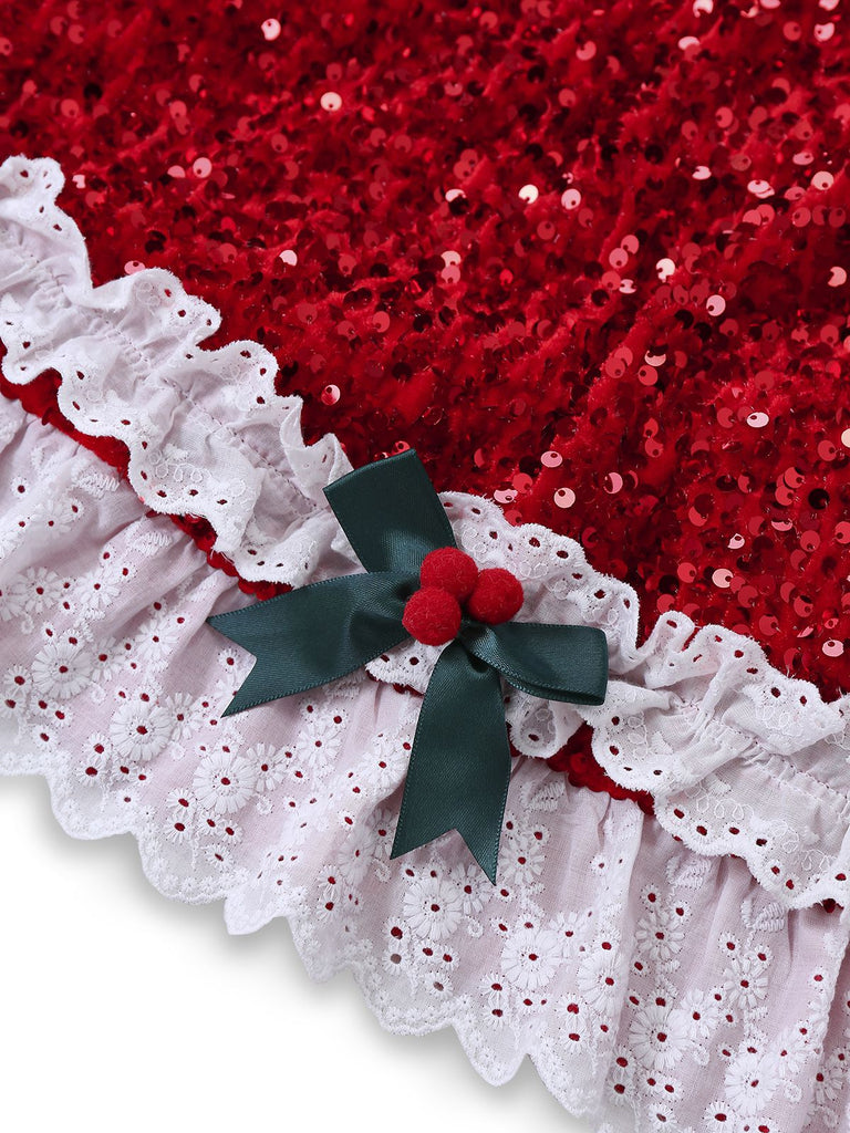 [Vorverkauf] Rot 1950er Bogen Pailletten Plüschsaum Kleid