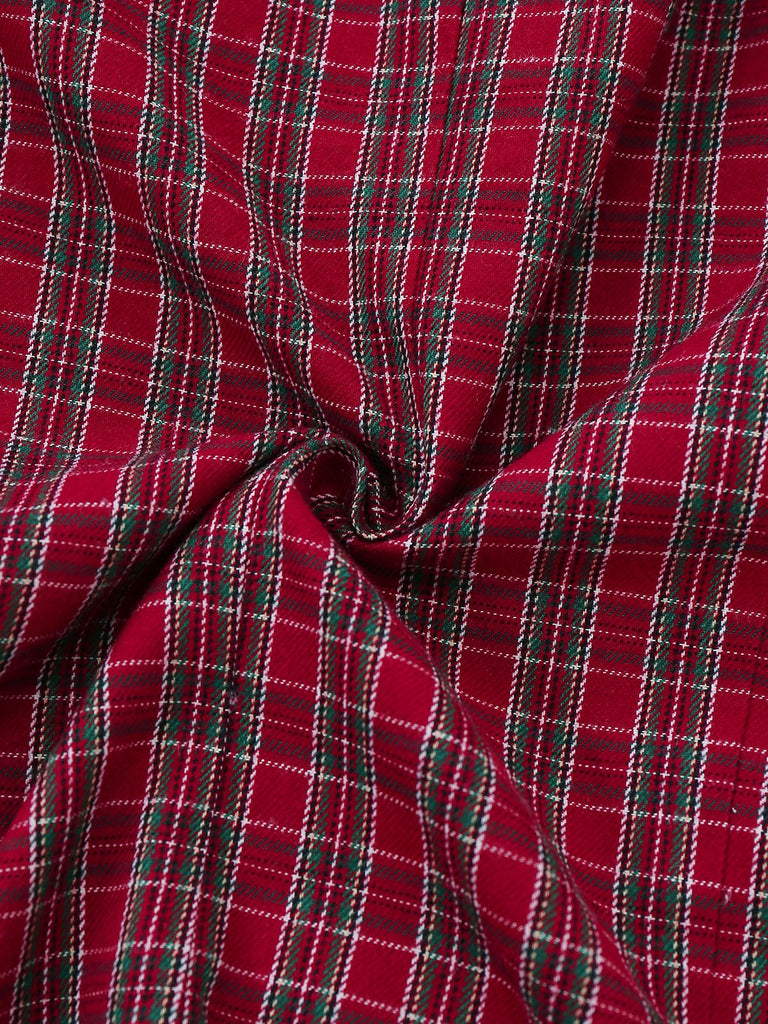 [Vorverkauf] Rot 1970er Rüschen Kragen Plaid Taste Bluse