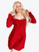 Rot 1960er Samt Diamant Quadrat Hals Kleid
