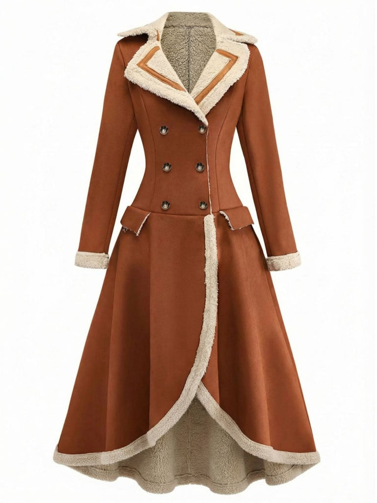 Braun 1940er Zweireihig Revers Western Stil Mantel