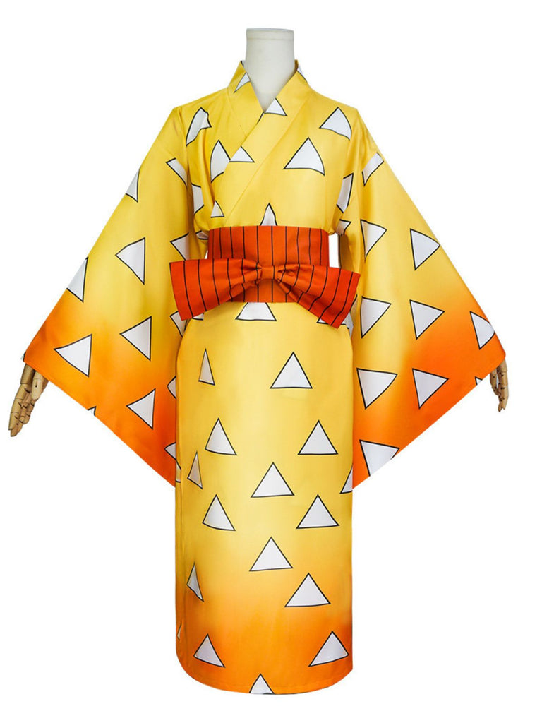 Gelb 1970er Agatsuma Zenitsu Kimono Cosplay Kleid