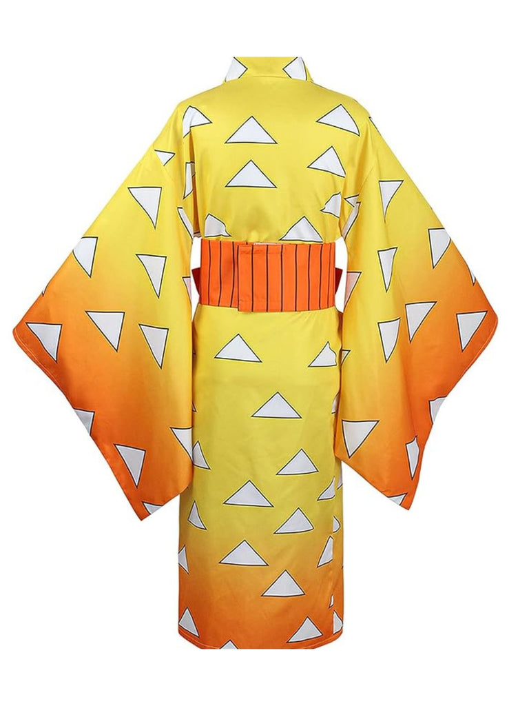 Gelb 1970er Agatsuma Zenitsu Kimono Cosplay Kleid