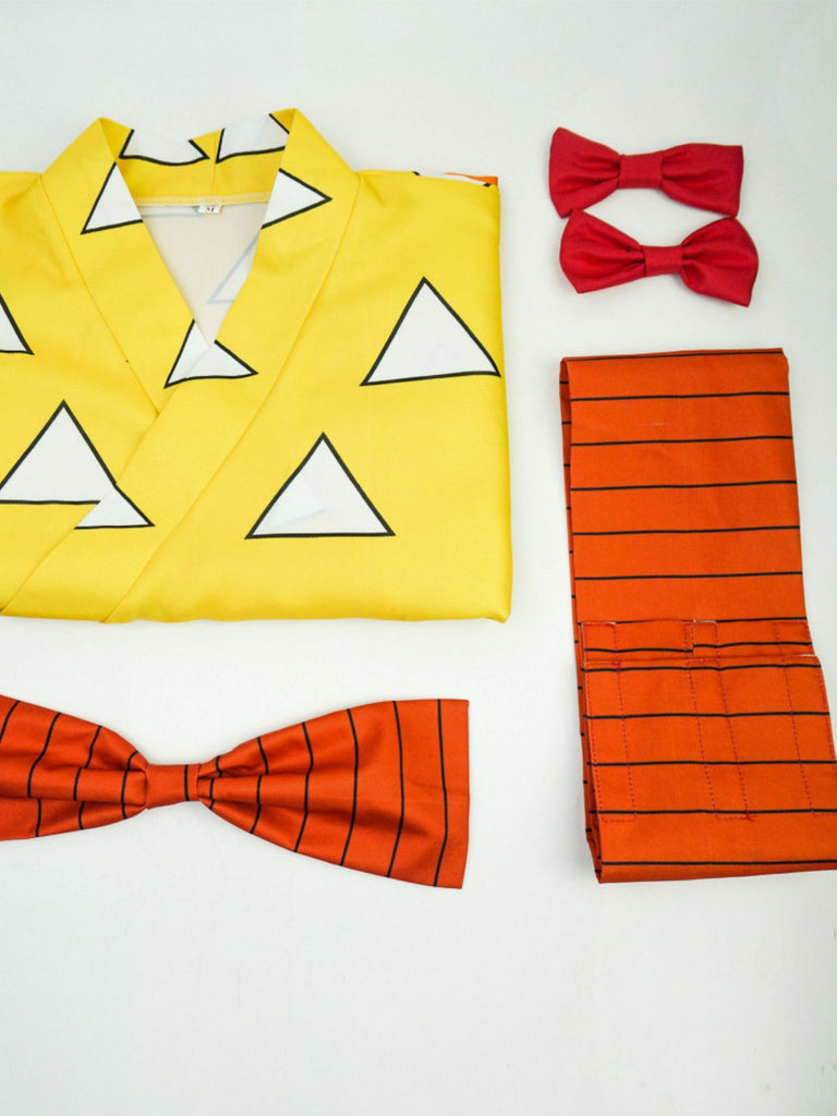 Gelb 1970er Agatsuma Zenitsu Kimono Cosplay Kleid