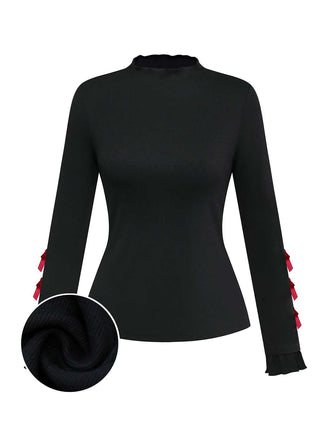 [Vorverkauf] Schwarz 1950er Rollkragen Bogen Stricken Top