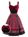[Vorverkauf] Rot 1950er Slip Plaid Samt Bogen Kleid