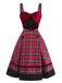 [Vorverkauf] 2PCS 1950er Samt Bogen Rollkragen Stricken Top & Plaid Kleid
