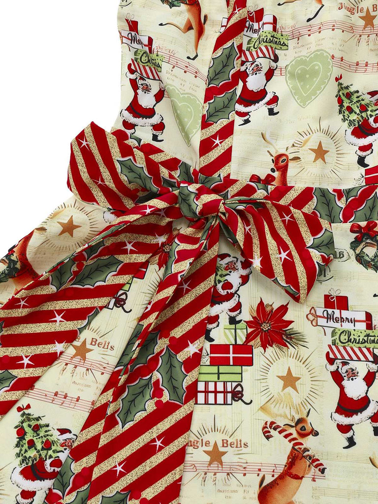 [Vorverkauf] 1950er Weihnachten Zuckerstange Santa Bogen Trägerlos Kleid