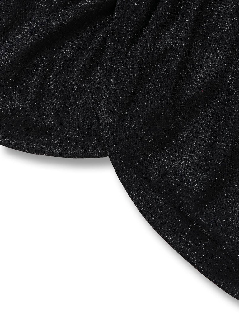 [Vorverkauf] Schwarz 1960er Bogen Trägerlos Glitter Tulpen Kleid