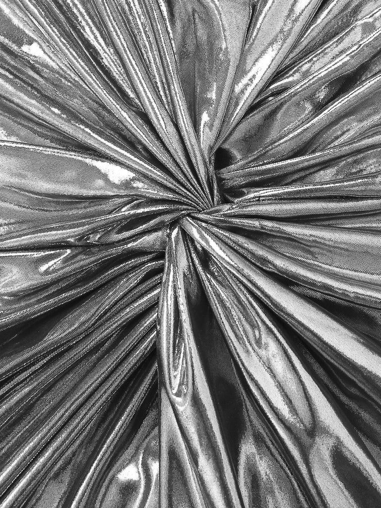 [Vorverkauf] Silber 1970er Metallisch Twist Bootskragen Schlitz Kleid