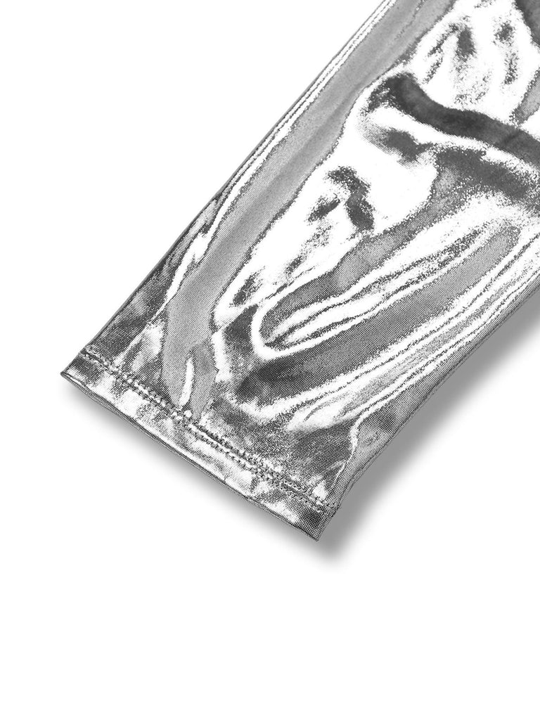 [Vorverkauf] Silber 1970er Metallisch Twist Bootskragen Schlitz Kleid