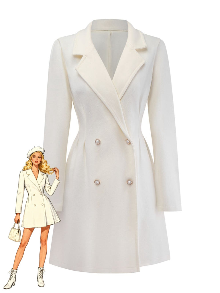 Weiß 1940er Perle Taste Kunstwolle Mantel