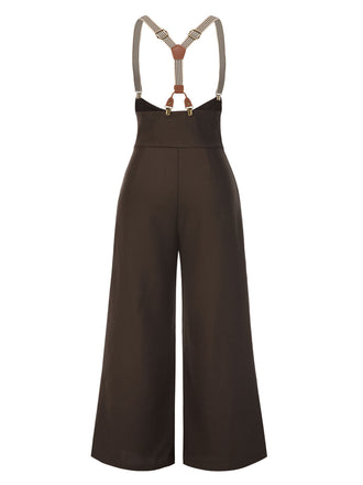 [Übergröße] Dunkelbraun 1950er Taste Straps Hose