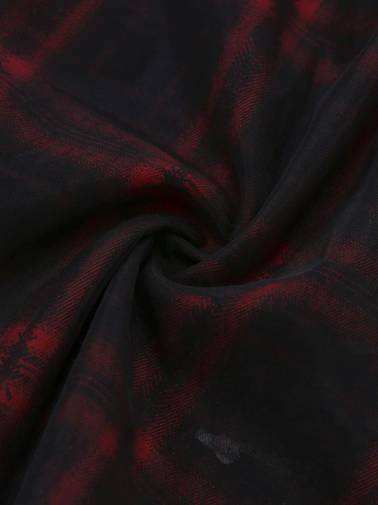 [Vorverkauf] Rot & Schwarz 1950er Plaid Bogen Netz Kleid