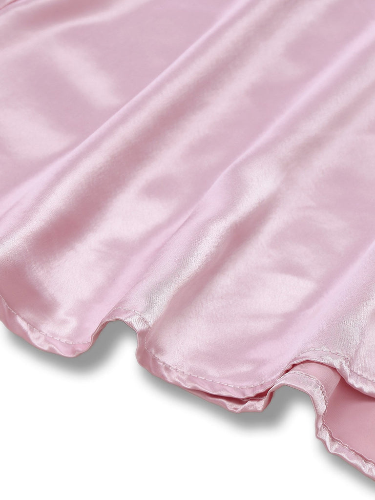 [Vorverkauf] Rosa 1950er Stickerei Blumen Netz Satin Nachthemd