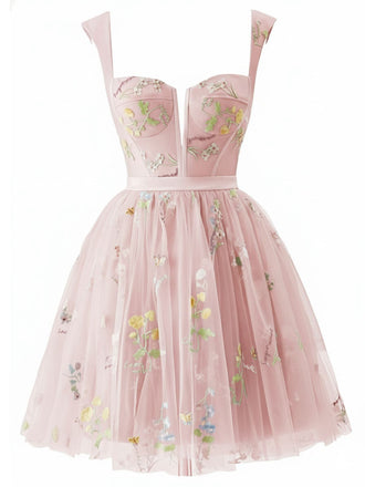 Lila 1970er Besticktes Blumen Spitze Mini Kleid