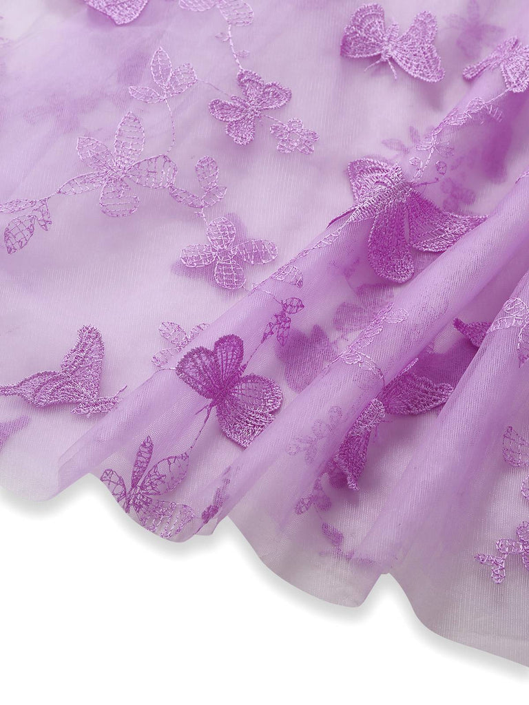 Grün 1930er Spaghetti Träger 3D Schmetterlinge Netz Maxi Kleid