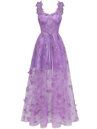 1930er Spaghetti Träger 3D Schmetterlinge Netz Maxi Kleid