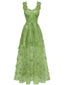 Grün 1930er Spaghetti Träger 3D Schmetterlinge Netz Maxi Kleid