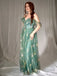 Olivgrün 1970er Slip Blumen Besticktes Netz Schlitz Kleid