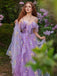 Lila 1970er Slip Blumen Besticktes Netz Schlitz Kleid