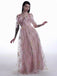Rosa 1970er Slip Blumen Besticktes Netz Schlitz Kleid