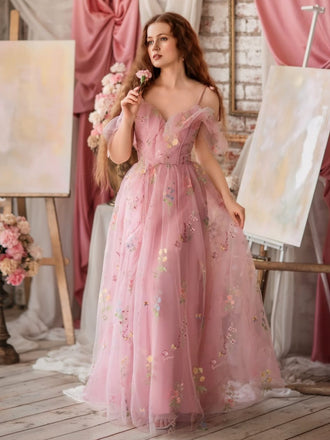 Rosa 1970er Slip Blumen Besticktes Netz Schlitz Kleid