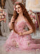 Rosa 1970er Slip Blumen Besticktes Netz Schlitz Kleid