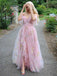 Rosa 1970er Slip Blumen Besticktes Netz Schlitz Kleid