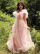 Rosa 1970er Slip Blumen Besticktes Netz Schlitz Kleid