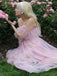 Rosa 1970er Slip Blumen Besticktes Netz Schlitz Kleid