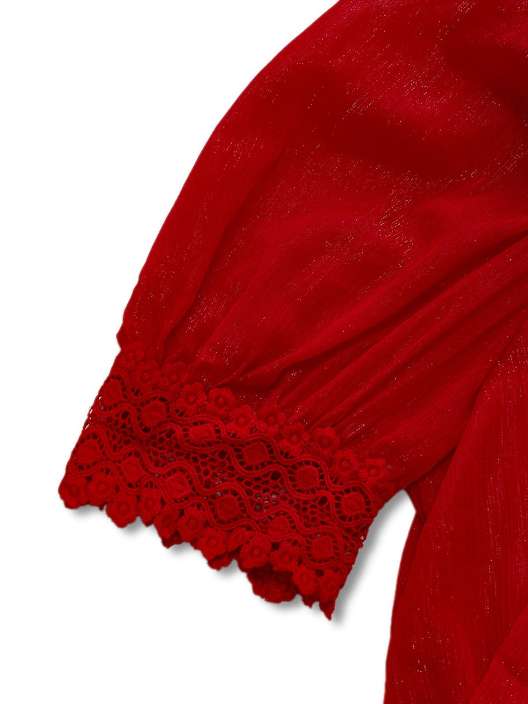 1950er Solide Revers Blumen Spitze Bindekragen Jumpsuit