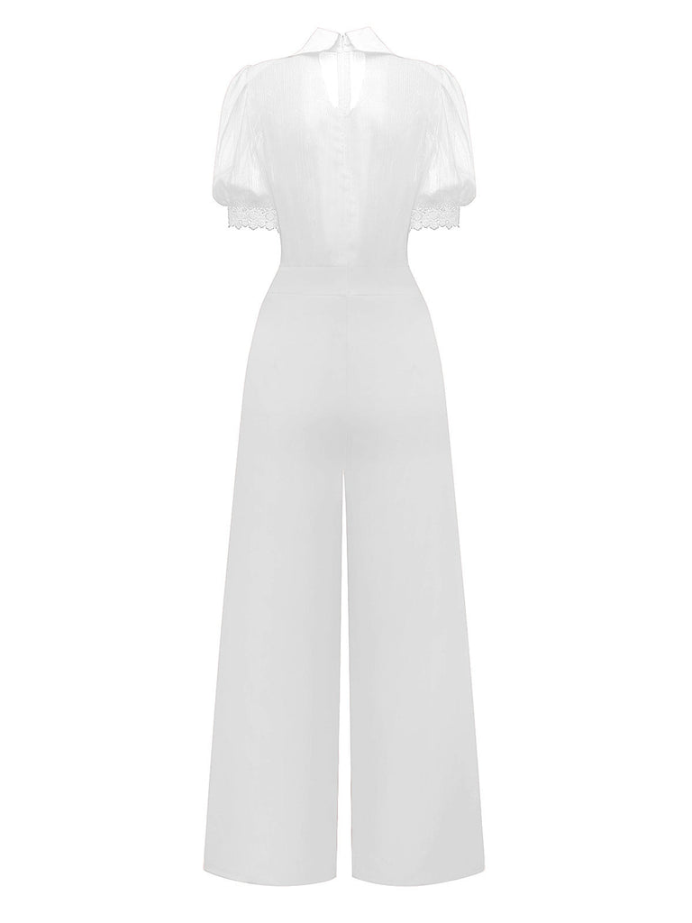 1950er Solide Revers Blumen Spitze Bindekragen Jumpsuit