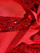 Rot 1960er Pailletten Bogen Rundhals Langarm Kleid