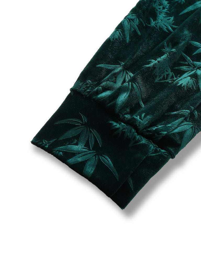 Grün 1960er Samt Pflanzenmuster Bleistift Kleid