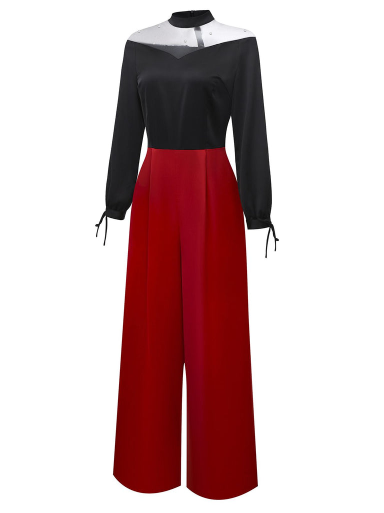 [Vorverkauf] Schwarz 1930er Perle Netz Sheer Jumpsuit