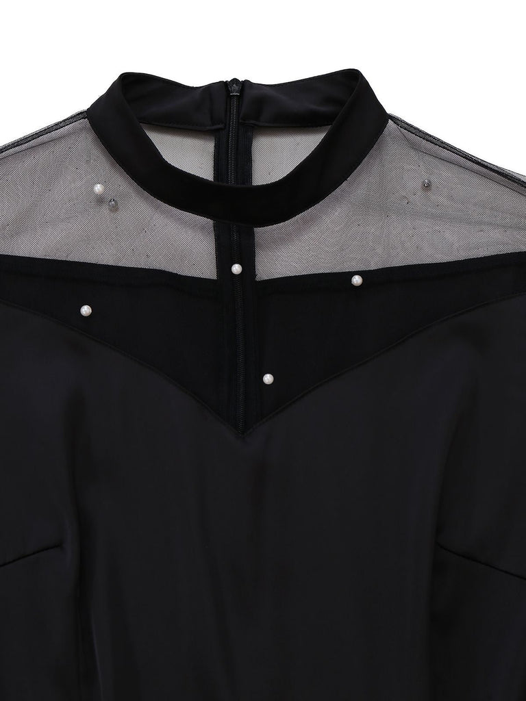 [Vorverkauf] Schwarz 1930er Perle Netz Sheer Jumpsuit
