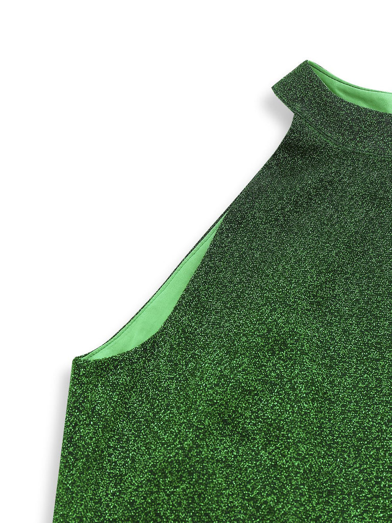 [Vorverkauf] Grün 1980er Solide Glitzernd Verspotten Netz Jumpsuit