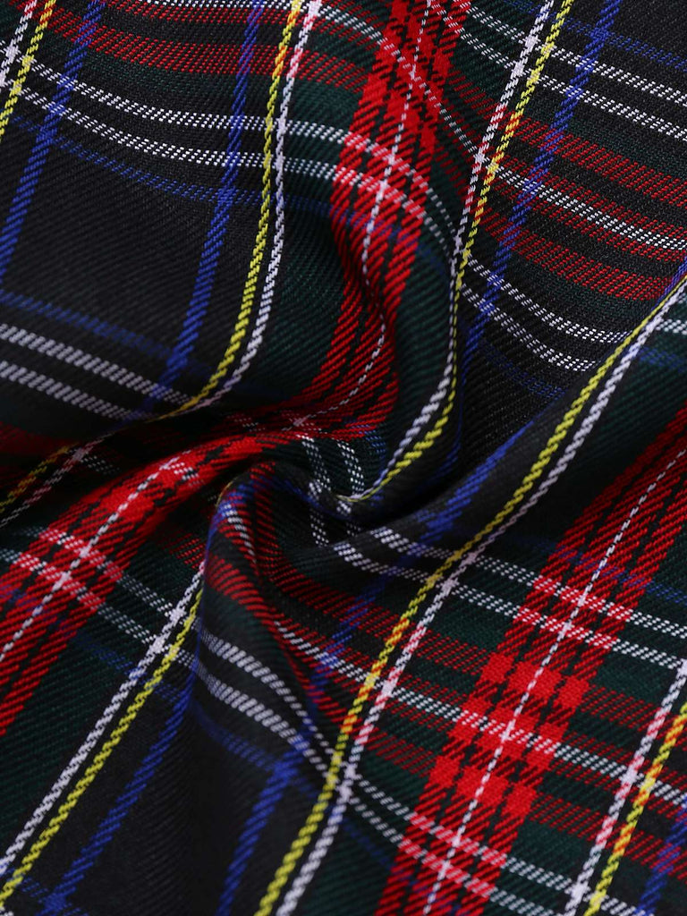 [Vorverkauf] Schwarz 1940er Tartan Plaid Rüschen Bogen Latzhose